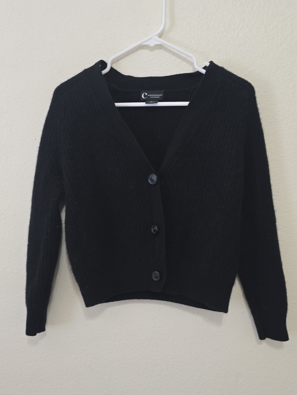 C By Bloomingdale's Black, Cashmere V-Neck Button Cardigan Sweater L